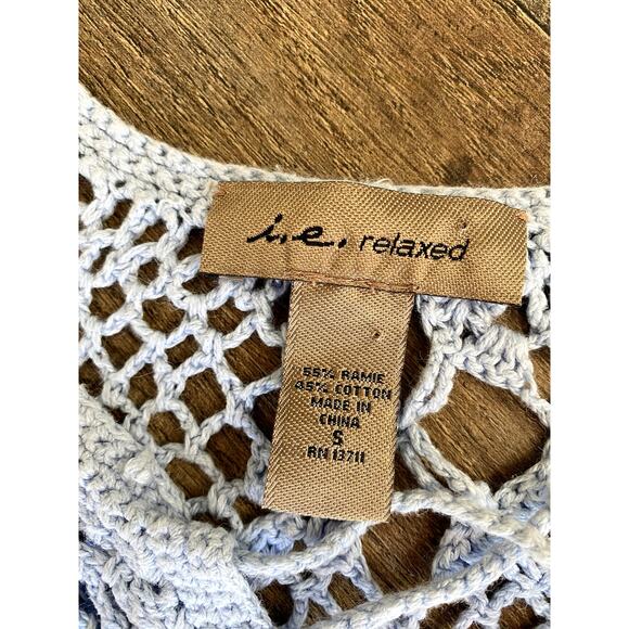 Y2K Crochet Long Sleeve Top - Baby Blue - Women's Small - Picture 2 of 8